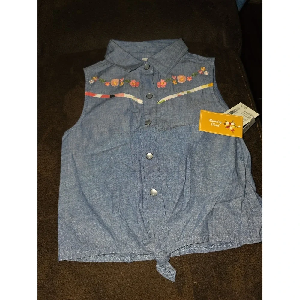 Gymboree country trail denim floral tank size 7 nwt